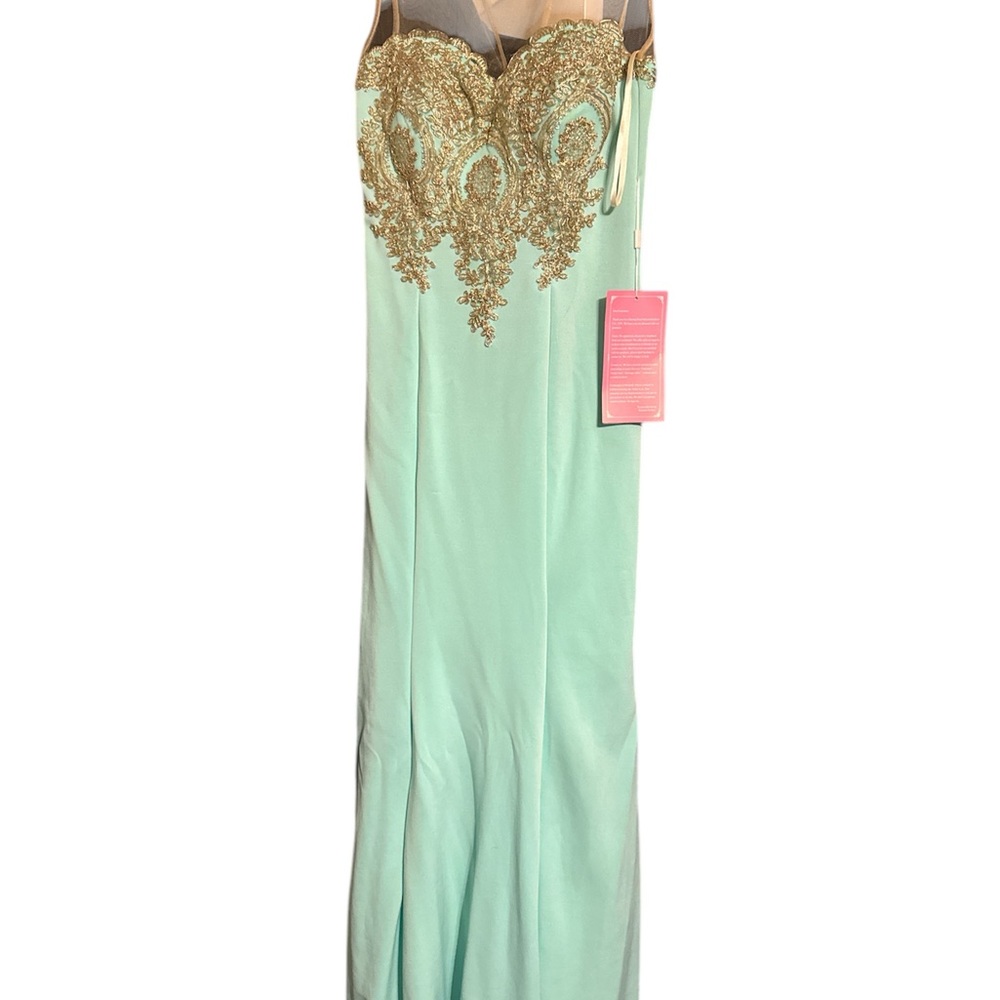 Elegant Mint and Gold Evening Gown